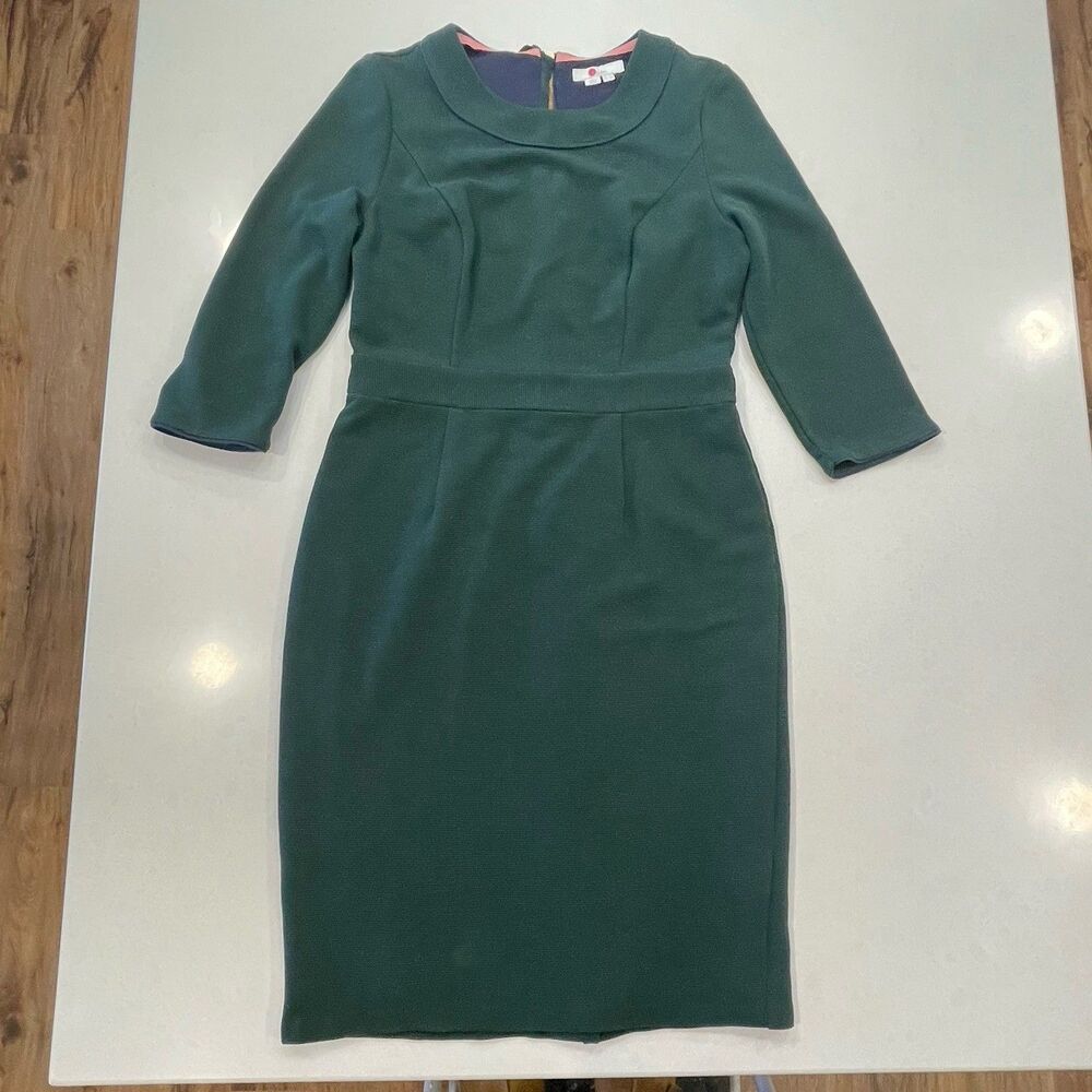 Boden Dress Womens 10R Green Mia 3/4 Sleeve Sheath Ottoman Knit Classic Office
